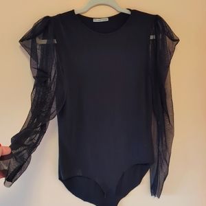 Zara mesh puff sleeve bodysuit